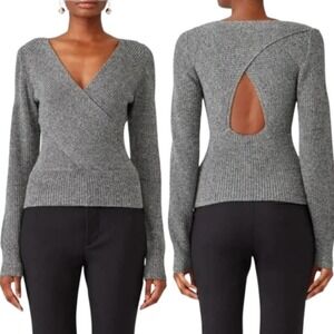 Tome NYC Crossover Gray Knit Sweater S Open Back Ribbed Merino Wool Cotton